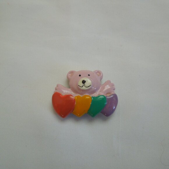 Vintage Pink Teddy Bear Hugging Hearts Fridge Refrigerator Magnet - Picture 9 of 9